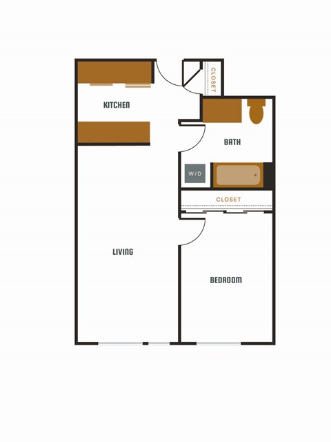 Floor plan for 1 bed, 1 bath, 674 sqft